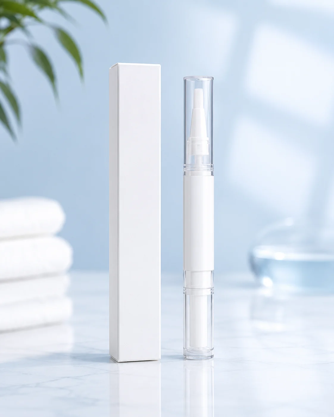 Generic unlabeled topical nail-care pen and blank white box